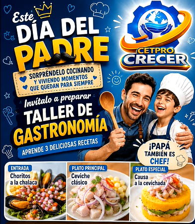 Afiche del taller de gastronomía por el Día del Padre en CETPRO CRECER